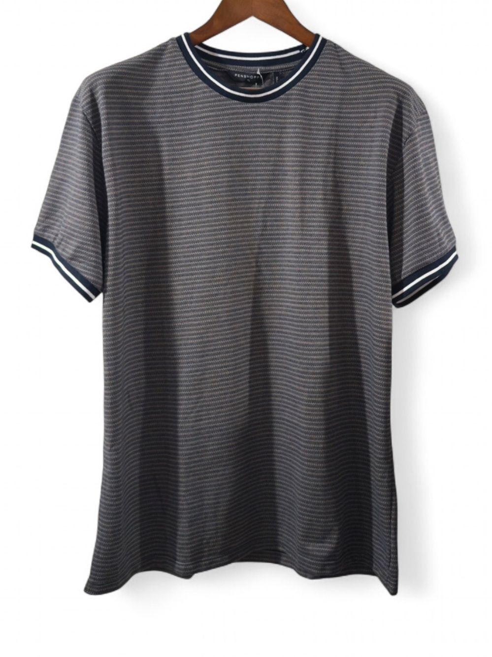 Penshoppe Navy/Grey Striped Patterned T-Shirt Relaxed Fit Size Men’s XL (NWT)